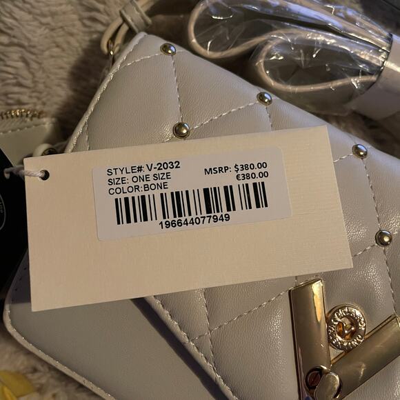 Valentino Orlandi Medium Bone Quilted Studded Crossbody Bag New With Tags - Picture 6 of 9